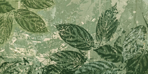 A natural, artistic green leaf pattern art painting on a canvas surface wallpaper background.