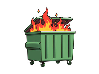 Green Industrial Dumpster Fire Vector Illustration - Chaos and Disaster Concept Art