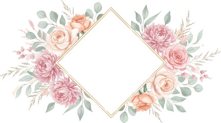 Fototapeta premium Watercolor floral vector collection. Mega bundle of hand painted colorful roses, sunflowers, lilies, tulips, wreaths, bouquets, frames, and garden wildflowers isolated on white background.