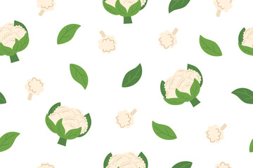 Cauliflower vegetable seamless pattern. Nature background of cauliflower isolated on white. Gardening, farming and food concept. Vector flat banner. 