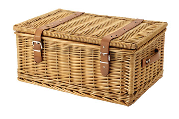 Classic Wicker Picnic Basket with Leather Straps and Lid &ndash; Rustic Storage Hamper