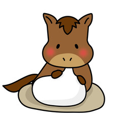 大きなお餅を食べている馬2