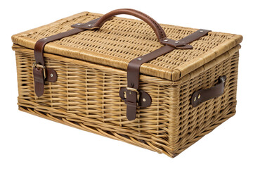 Vintage Wicker Picnic Hamper with Leather Handles and Straps &ndash; Rustic Outdoor Basket