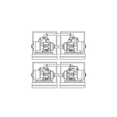 Obraz premium This precise technical schematic illustrates four interconnected industrial pump systems, fundamental for efficient fluid management in modern engineering and manufacturing.