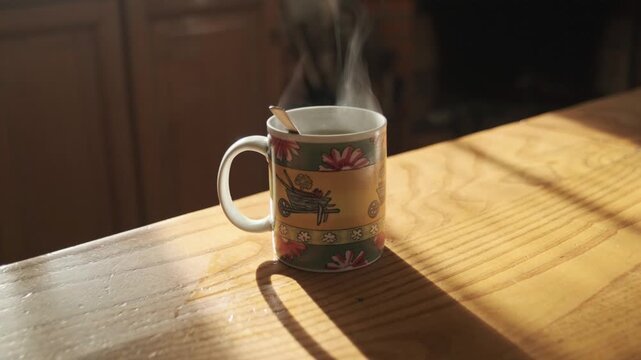 Kitchen Table, Warming Sunlight, Cosy Peaceful Home, Steaming Hot Tea
