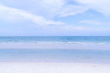 Beautiful tropical beach with clear blue sea and sky, clean banner background with copy space