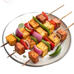 Traditional Indian Paneer Tikka, Flat Lay on Transparent Background, Grilled Paneer Tikka Indian Curry Dish, Top View