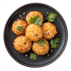 Crispy Sabudana Vada Indian Snack, Overhead View, Traditional Sabudana Vada Served on Plate, Top View.