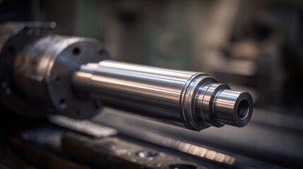 mandrel. A conical metal lathe mandrel rotating with an unfinished tube sleeve fitted over it. safety posters, maintenance manuals, designed for precision metalworking and fabrication facilities.