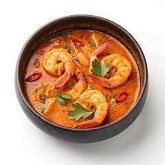 Traditional Indian Prawn Curry in Bowl, Top View
