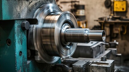 mandrel. A conical metal lathe mandrel rotating with an unfinished tube sleeve fitted over it. safety posters, maintenance manuals, designed for precision metalworking and fabrication facilities.