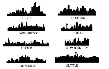 Naklejka premium america cities skyline landmark silhouette collection