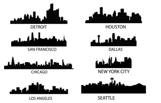 america cities skyline landmark silhouette collection