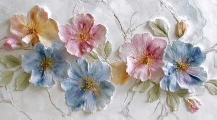Beautiful handmade flower relief with different colors and details.
