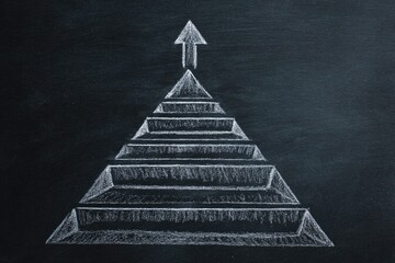 Chalkboard drawing of a pyramid and upward arrow