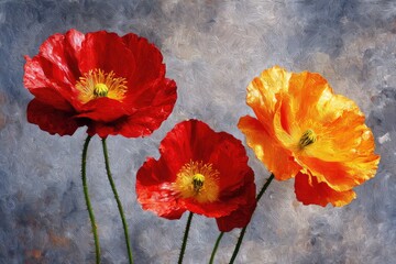 Vibrant and Colorful Poppy Flowers Painting on a Textured Background