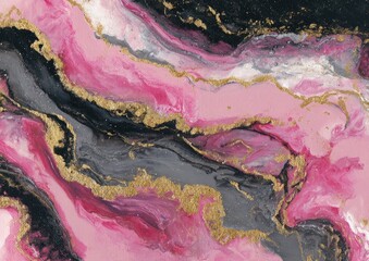 Abstract Pink, Gold, and Black Fluid Art Texture