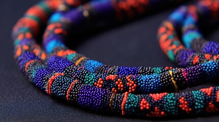 zulu. Close-up of a traditional Zulu beaded necklace, intricate colorful patterns, soft studio lighting. event programs, museum guides, designed for cultural heritage projects and event programs.