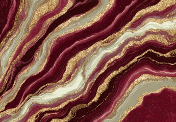 Abstract artwork of golden veins on deep red and white