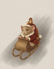 Winter holidays illustration with cute animal, greeting card, wall decoration for kids room