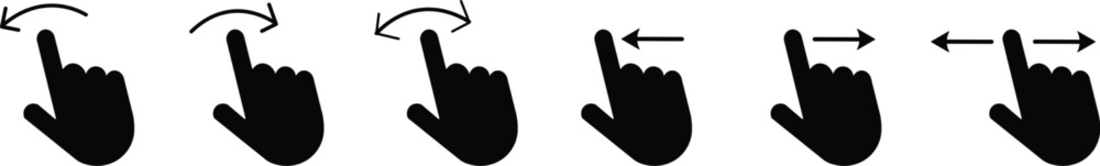 Naklejka premium Hand finger gesture icon set. Swipe icon set. slide up down left right finger signs, swipe symbol. Collection of touch touch symbols. The gesture of swiping an icon on transparent background 