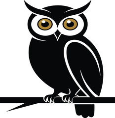 Fototapeta premium Black Owl Silhouette Perched on a Tree Branch Vector Illustration for Wisdom Mystery and Nature Design.