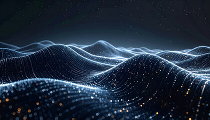 Cyber dark background with tiny illuminated data particles in a sleek minimal futuristic tech design