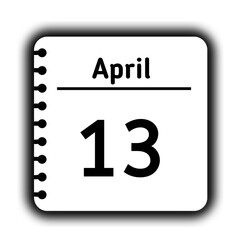 Fototapeta premium April 13st calendar new year day reminder icon note pad diary symbol