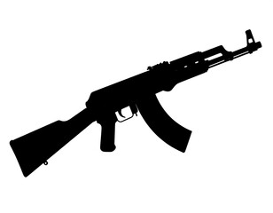 Obraz premium Black silhouette of an automatic rifle against a stark white background
