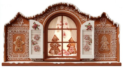 Gingerbread house window isolated on white background