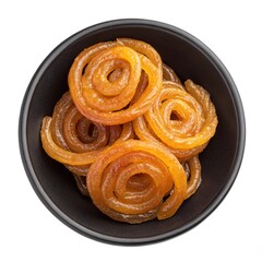 Traditional Indian Sweet Jalebi in Black Bowl &ndash; Top View