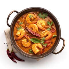 Top View of Perfectly Cooked Prawn Curry, Traditional Indian Prawn Curry Served in Bowl &ndash; Top View