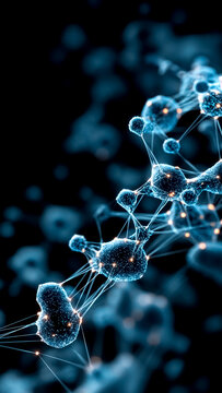 Abstract Blue Glowing Particles Connected by Lines. Digital Network, Scientific Structure.