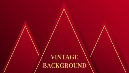 Red abstract background with three 3D triangular shapes, soft shadows, and golden lines. Elegant geometric composition with depth and contrast.