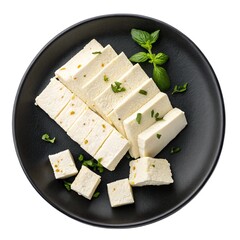 North Indian Paneer Curry Served on Black Plate, Top View