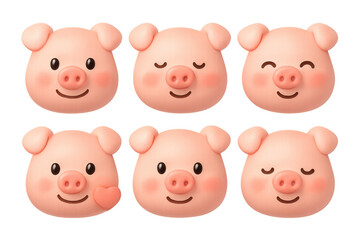Cute cartoon pig icons set for design projects and digital crafts