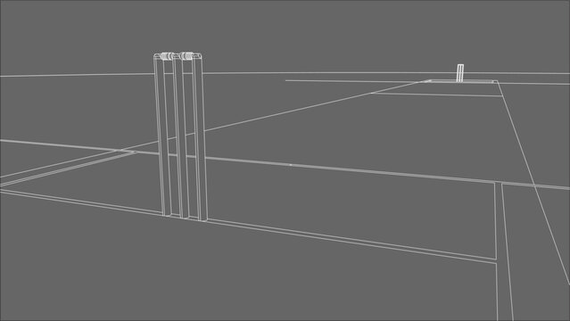Close Up Technical Drawing of Cricket Pitch with Wicket Stumps
