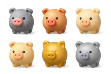 Colorful pig icons collection for design and decoration
