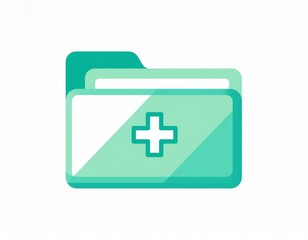 Fototapeta premium Minimalist flat icon of a digital health record folder with medical cross symbol.