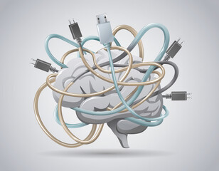 Human brain tangled in charging cables