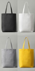 Set of Four Canvas Tote Bags in Various Colors