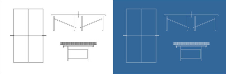 Orthographic Projection Plan of Table Tennis Table Technical Blueprint Layout