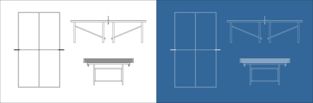 Orthographic Projection Plan of Table Tennis Table Technical Blueprint Layout