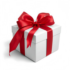 Obraz premium White Gift Box with Red Ribbon Isolated on White Background