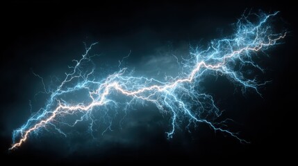 Blue lightning bolt isolated on white background, dramatic electric effect, clean edges, perfect for PNG overlays and design elements