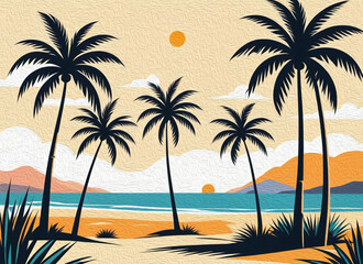 Obraz premium Palm tree . Oil painting. Pattern for printing on wall decorations, fabrics, for use in graphics.