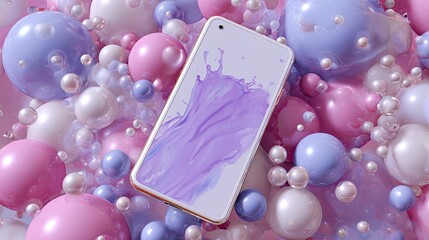 Smartphone Display With Abstract Design Amidst Spheres