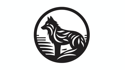 Wolf Head Logo in Circular Frame Black and White Wildlife Vector Design