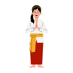 Illustration of Woman Wearing Traditional Balinese Clothing