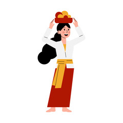 Illustration of Woman Wearing Traditional Balinese Clothing